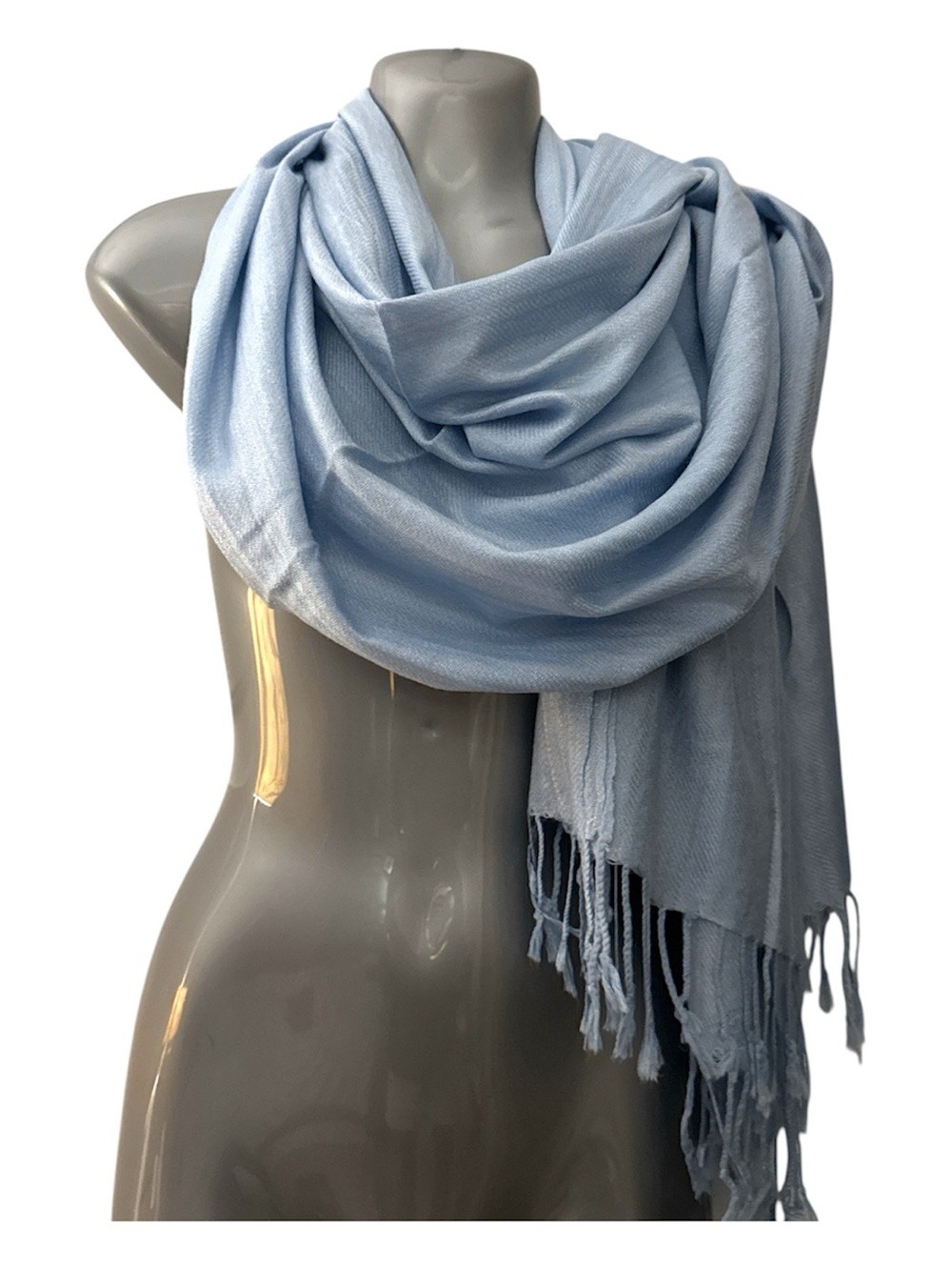 Light Blue Pashmina Wrap Scarf with Fringe